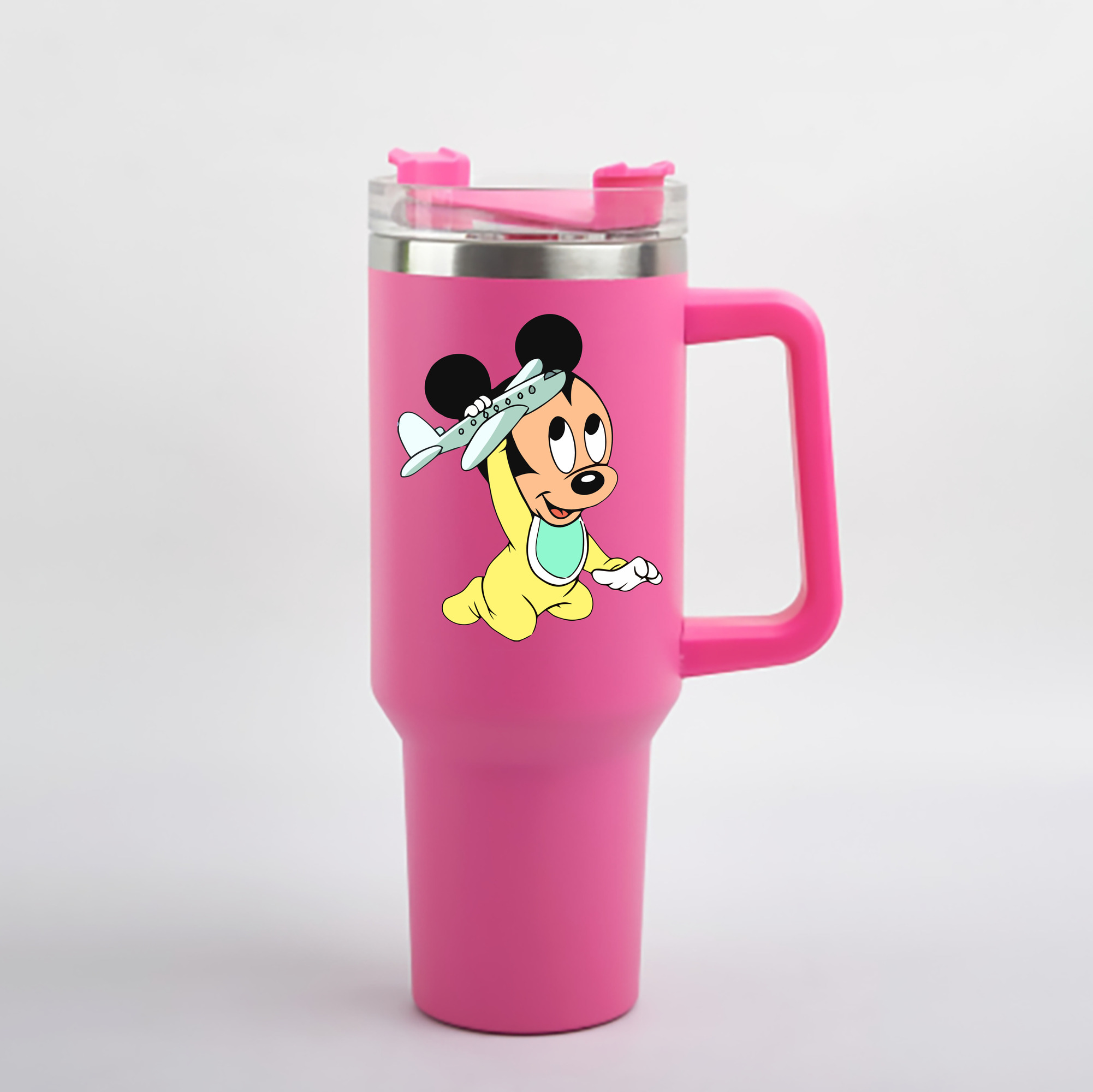 （画像用） ミッキーマウス Mickey Mouse 1200mL車用タンブラー - クリスタルステッカー（プラスチックストロー付き）